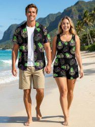 Matching Hawaii Shirt and Romper Beach Outfit Pineapple Flower Fruit Juice Printed for Couples -  