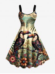 Robe hawaïenne grande taille à imprimé ethnique floral et perroquet - Bronze 5X