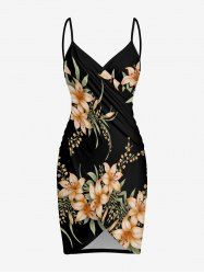 Paréo de plage convertible grande taille à imprimé floral, feuilles et branches, style hawaïen - Noir 3X