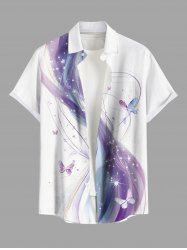 Chemise hawaïenne grande taille pour homme, à boutons et poche, imprimé 3D pailleté, motif papillon et courbes. - Blanc M