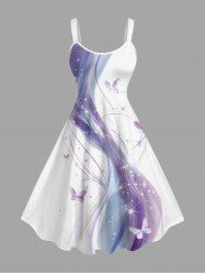 Robe débardeur hawaïenne grande taille à imprimé papillon, colorblock et paillettes 3D - Blanc 5X