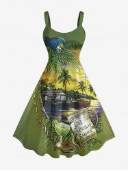 Robe débardeur hawaïenne imprimée cocotier, perroquet et bateau à jus de fruits grande taille -  L