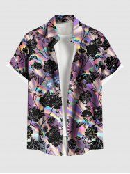 Plus Size Valentine's Day Rose Flower Rainbow Print Buttons Pocket Shirt For Men -  