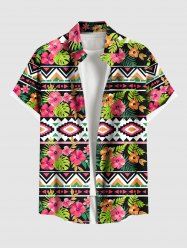 Chemise hawaïenne grande taille pour homme, à imprimé feuilles tropicales et fleurs d'hibiscus, boutons et poche. - Rose clair XL