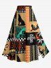 Solid Cinched Top and Ethnic Geometric Graphic Gecko Print Hawaii Split A Line Skirt Matching Set -  
