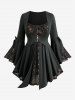 Flowers Print Spider Bowknot Flare Sleeve 2 In 1 Top and Wide Leg Pants Plus Size Outfit -  