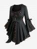 Flowers Print Spider Bowknot Flare Sleeve 2 In 1 Top and Wide Leg Pants Plus Size Outfit -  