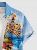 Plus Size Parrot Fruit Juice Hibiscus Flowers Sea Waves Print Buttons Pocket Hawaii Shirt For Men -  