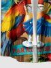 Plus Size Parrot Fruit Juice Hibiscus Flowers Sea Waves Print Buttons Pocket Hawaii Shirt For Men -  