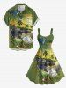 Robe débardeur hawaïenne imprimée cocotier, perroquet et bateau à jus de fruits grande taille -  L