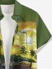 Chemise hawaïenne grande taille pour homme, motif cocotier, perroquet, jus de fruits, bateau et soleil, boutons et poche. -  S