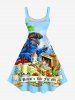 Plus Size Parrot Pirate Fruit Juice Skull Flowers Print Hawaii Tank Dress -  
