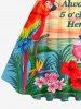 Parrot Fruit Juice Hibiscus Flower Leaf Print Hawaii 1950s Vintage Dress -  