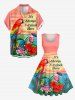 Robe vintage Hawaï des années 1950, grande taille, imprimé perroquet, jus de fruits et hibiscus. - Rose  5X
