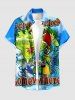 Chemise hawaïenne grande taille pour homme, à boutons et poches, ornée de perroquets et de feuilles tropicales, avec jus de fruits et motifs de feuilles. Motifs tropicaux. Imprimé fruits et perroquets. Grande taille. Modèle hawaïen avec poches et boutons. - Bleu 2XL
