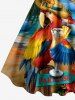 Plus Size Parrot Fruit Juice Hibiscus Flowers Sea Waves Print Hawaii Tank Dress -  