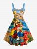 Robe débardeur grande taille à imprimé perroquet, jus de fruits, fleurs d'hibiscus et vagues, style hawaïen - Bleu clair 2X