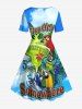 Fruit Juice Parrots Tropical Leaf Print Hawaii Vintage Dress -  