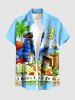 Chemise hawaïenne grande taille pour homme, avec imprimé perroquet, pirate, cocotier, jus de fruits, crâne et fleurs, boutons et poche. Motifs : perroquet, pirate, cocotier, jus de fruits, crâne et fleurs. Elle est ornée d'un motif de fruits, de fruits, de fruits et de boutons. Elle est vendue par des hommes. Elle est également vendue par des hommes. Elle est ... - Bleu Poudre S