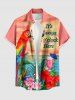 Parrot Fruit Juice Hibiscus Flower Leaf Print Buttons Pocket Hawaii Shirt For Men -  