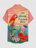 Parrot Fruit Juice Hibiscus Flower Leaf Print Buttons Pocket Hawaii Shirt For Men -  