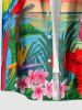 Parrot Fruit Juice Hibiscus Flower Leaf Print Buttons Pocket Hawaii Shirt For Men -  