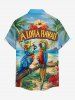 Chemise hawaïenne grande taille pour homme, ornée de fleurs d'hibiscus, de feuilles et d'un imprimé paysage marin, avec boutons et poche. Motif perroquets, hibiscus et fleurs. - Bleu L