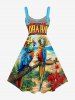 Robe débardeur grande taille à imprimé perroquets, hibiscus, feuilles et paysage marin, style hawaïen - Bleu S