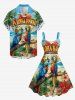 Plus Size Parrot Lovers Hibiscus Flowers Leaf Seascape Juice Print Hawaii Tank Dress -  