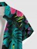 Plus Size Hibiscus Flower Tropical Leaf Print Buttons Pocket Hawaii Shirt For Men -  