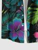 Plus Size Hibiscus Flower Tropical Leaf Print Buttons Pocket Hawaii Shirt For Men -  