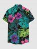 Plus Size Hibiscus Flower Tropical Leaf Print Buttons Pocket Hawaii Shirt For Men -  