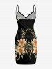 Paréo de plage convertible grande taille à imprimé floral, feuilles et branches, style hawaïen - Noir XXS