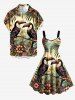 Robe hawaïenne grande taille à imprimé ethnique floral et perroquet - Bronze XXS