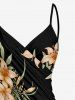 Paréo de plage convertible grande taille à imprimé floral, feuilles et branches, style hawaïen - Noir 3X