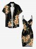 Paréo de plage convertible grande taille à imprimé floral, feuilles et branches, style hawaïen - Noir 3X