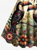 Robe hawaïenne grande taille à imprimé ethnique floral et perroquet - Bronze 5X