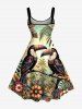 Robe hawaïenne grande taille à imprimé ethnique floral et perroquet - Bronze 5X