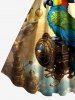Plus Size Parrot Pilot Engine Print Hawaii A Line Dress - Bleu Ciel 5X
