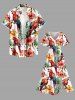 Robe midi trapèze grande taille à imprimé tropical feuilles d'hibiscus et perroquets, style hawaïen, avec poches fendues - Blanc L