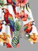 Robe midi trapèze grande taille à imprimé tropical feuilles d'hibiscus et perroquets, style hawaïen, avec poches fendues - Blanc L