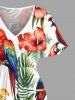 Tropical Leaf Hibiscus Flower Parrot Print Hawaii Split Pocket A Line Midi Dress -  