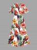 Robe midi trapèze grande taille à imprimé tropical feuilles d'hibiscus et perroquets, style hawaïen, avec poches fendues - Blanc 6X