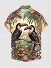 Chemise hawaïenne à poches boutons, imprimé ethnique floral et perroquet, grande taille, pour homme - Bronze 6XL