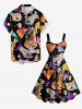 Robe trapèze grande taille à motif géométrique Cat Pizza et crêpe roulée, style hawaïen - Noir XS