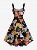 Robe trapèze grande taille à motif géométrique Cat Pizza et crêpe roulée, style hawaïen - Noir XS