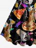 Robe trapèze grande taille à motif géométrique Cat Pizza et crêpe roulée, style hawaïen - Noir XS