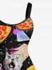 Robe trapèze grande taille à motif géométrique Cat Pizza et crêpe roulée, style hawaïen - Noir XS