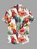 Chemise à poches boutonnées grande taille pour homme, imprimé hawaïen, fleurs d'hibiscus et perroquets, feuilles tropicales, grandes tailles - Blanc S