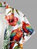Chemise à poches boutonnées grande taille pour homme, imprimé hawaïen, fleurs d'hibiscus et perroquets, feuilles tropicales, grandes tailles - Blanc S